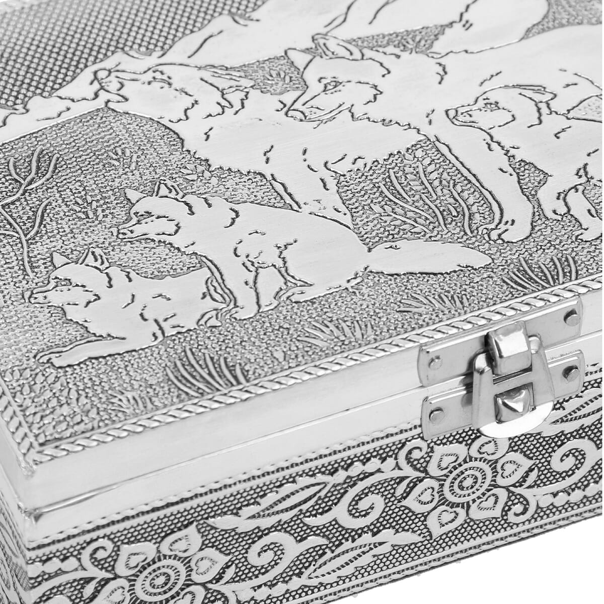 Wolf and Eagle Embossed Aluminium Oxidized Set of 2 Nesting Storage Box image number 6