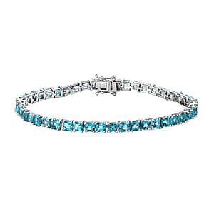 Madagascar Paraiba Apatite Bracelet in Platinum Over Sterling Silver, Silver Tennis Bracelet, Birthday Gifts (8.00 In) 14.50 ctw