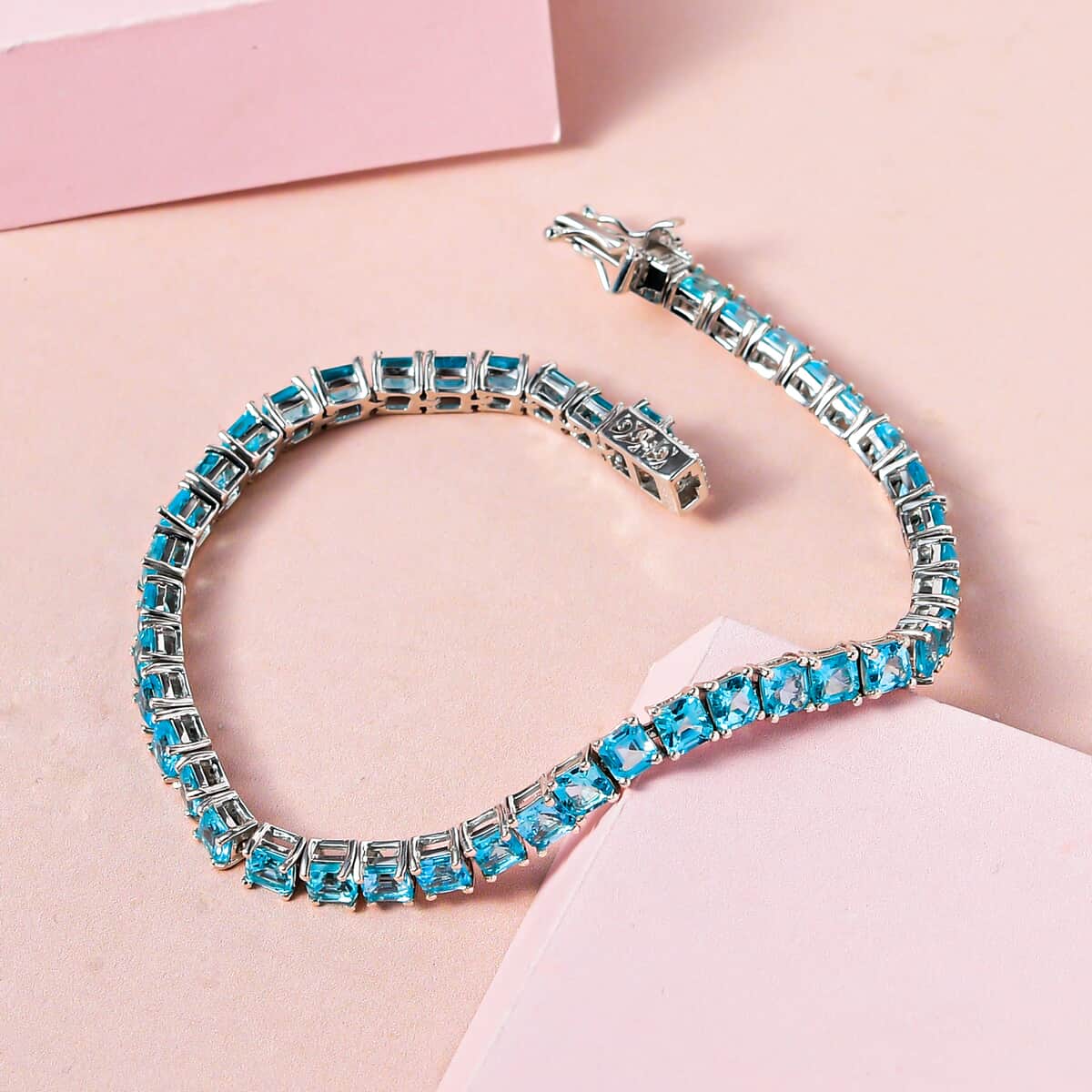 Madagascar Paraiba Apatite Bracelet in Platinum Over Sterling Silver, Silver  Tennis Bracelet, Birthday Gifts (8.00 In) 14.50 ctw image number 1