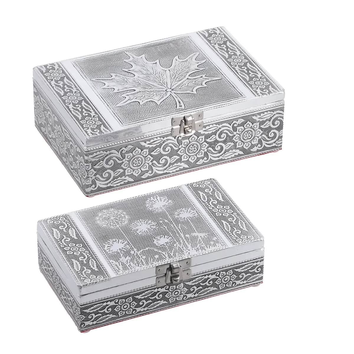 Leaves Embossed Aluminium Oxidized Set of 2 Nesting Storage Box image number 0