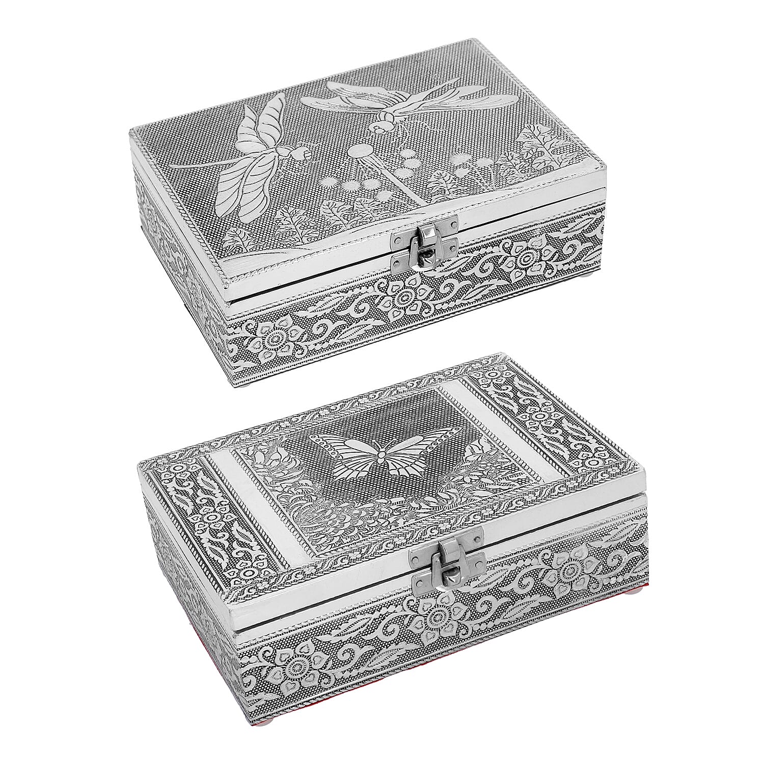 "Horse Embossed Aluminium Oxidized Set of x Nesting Storage Boxes Size : 7.8x5.3x2.75 inch 6.5x4x1.5 inch"