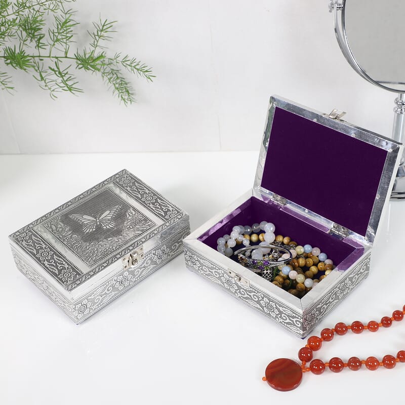 Dragonfly and Butterfly Embossed Aluminium Oxidized Set of 2 Nesting Storage Box