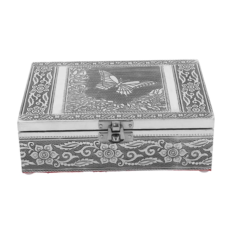 Dragonfly and Butterfly Embossed Aluminium Oxidized Set of 2 Nesting Storage Box