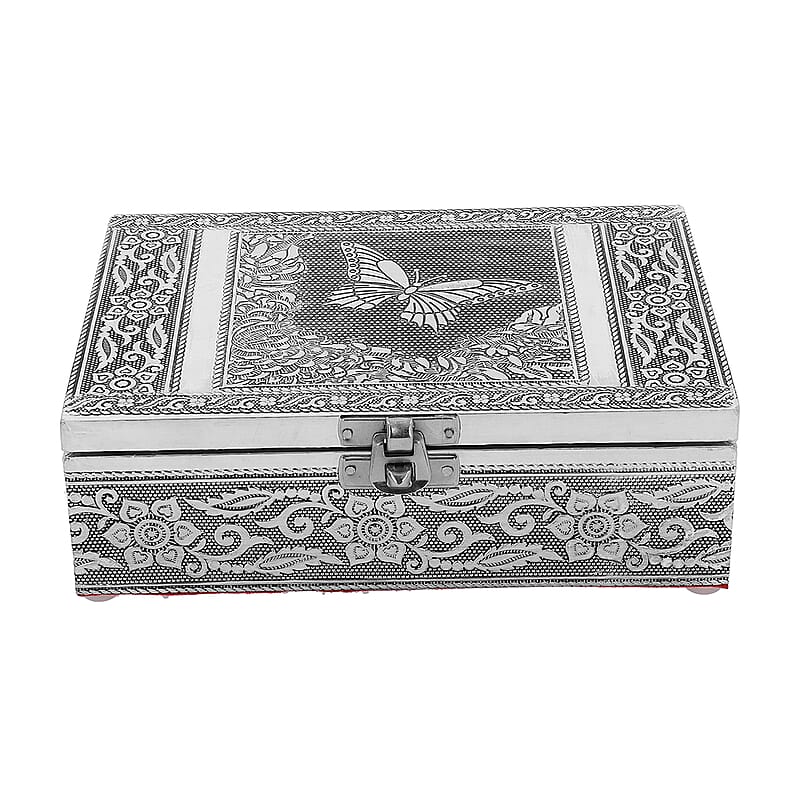 Dragonfly and Butterfly Embossed Aluminium Oxidized Set of 2 Nesting Storage Box