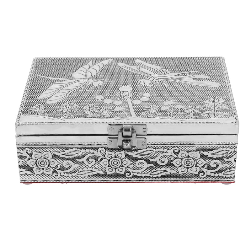 Dragonfly and Butterfly Embossed Aluminium Oxidized Set of 2 Nesting Storage Box