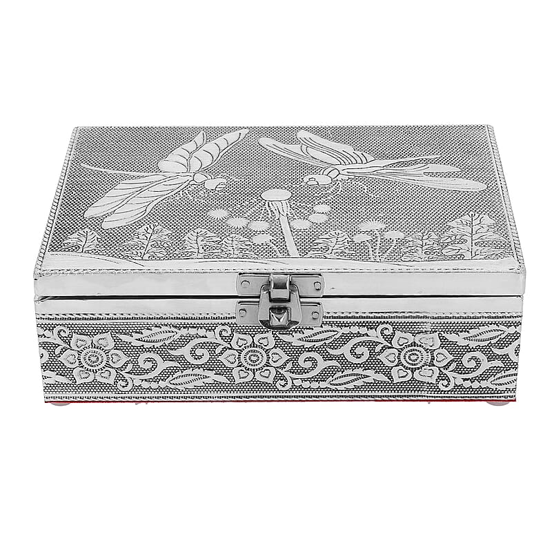 Dragonfly and Butterfly Embossed Aluminium Oxidized Set of 2 Nesting Storage Box