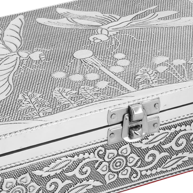 Dragonfly and Butterfly Embossed Aluminium Oxidized Set of 2 Nesting Storage Box