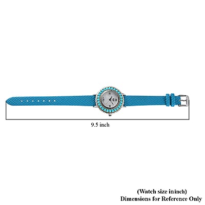 GP Eon 1962 Sleeping Beauty Turquoise Swiss Movement Watch with Blue Genuine Leather Strap in Platinum Over Sterling Silver 3.85 ctw