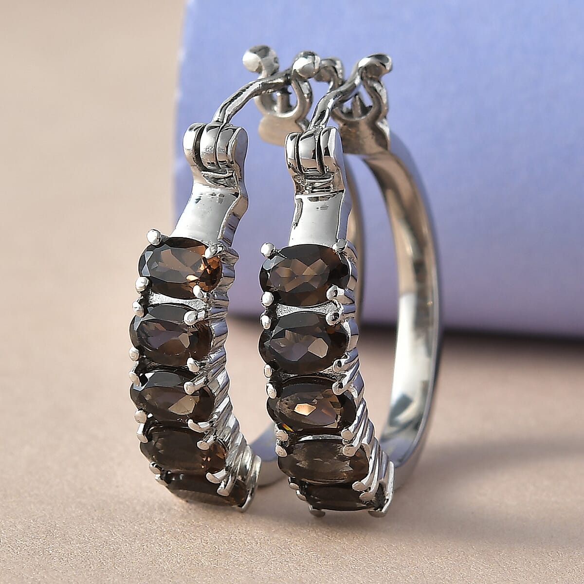 TLV Multi Gemstone Hoop Earrings in Stainless Steel 4.90 ctw image number 1