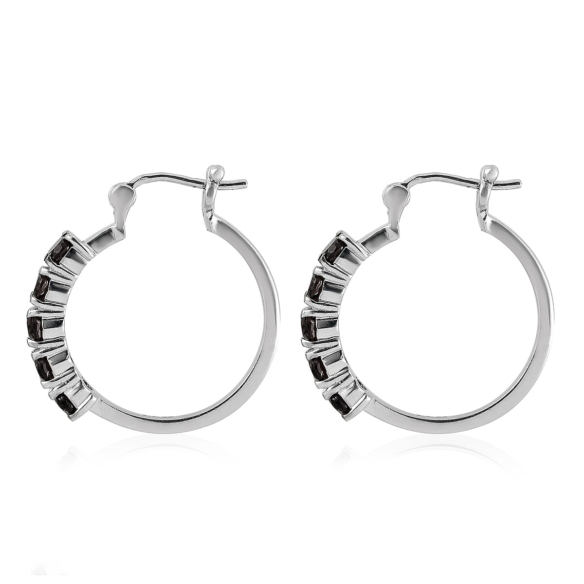 TLV Multi Gemstone Hoop Earrings in Stainless Steel 4.90 ctw image number 3