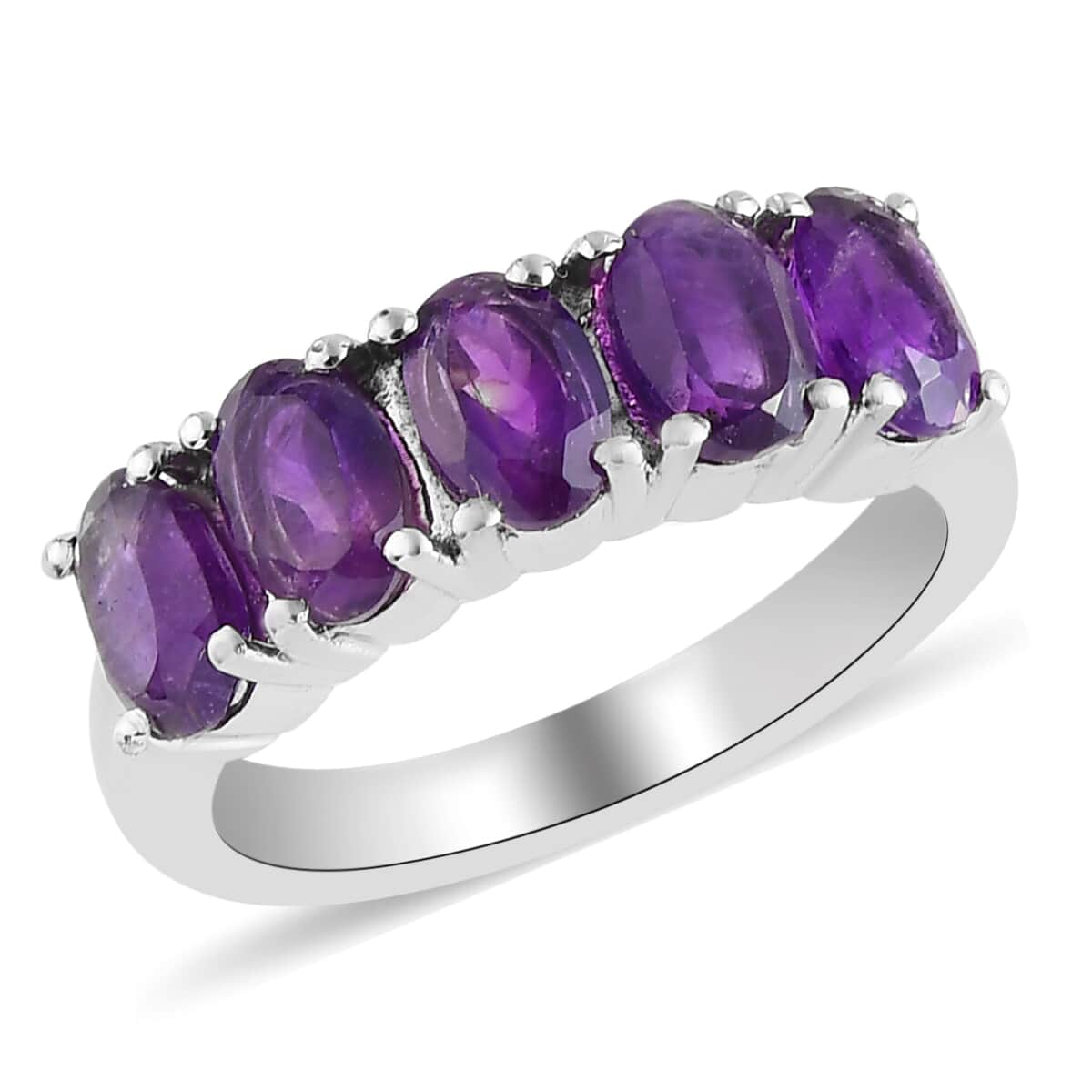 Amethyst 5 Stone Ring in Stainless Steel (Size 6.0) 2.25 ctw image number 0