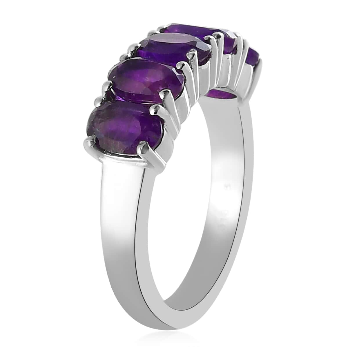 Amethyst 5 Stone Ring in Stainless Steel (Size 6.0) 2.25 ctw image number 3