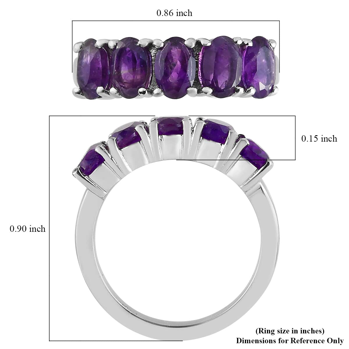 Amethyst 5 Stone Ring in Stainless Steel (Size 6.0) 2.25 ctw image number 5