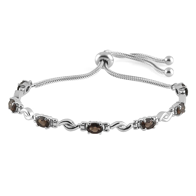 Brazilian Smoky Quartz Bracelet in Stainless Steel, Adjustable Bolo Bracelet 2.75 ctw