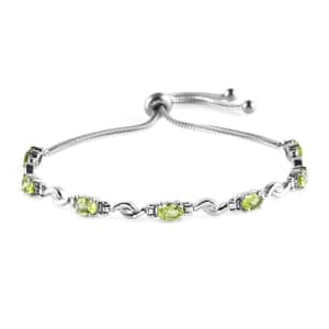 Peridot Bracelet in Stainless Steel| Adjustable Bolo Bracelet  3.20 ctw