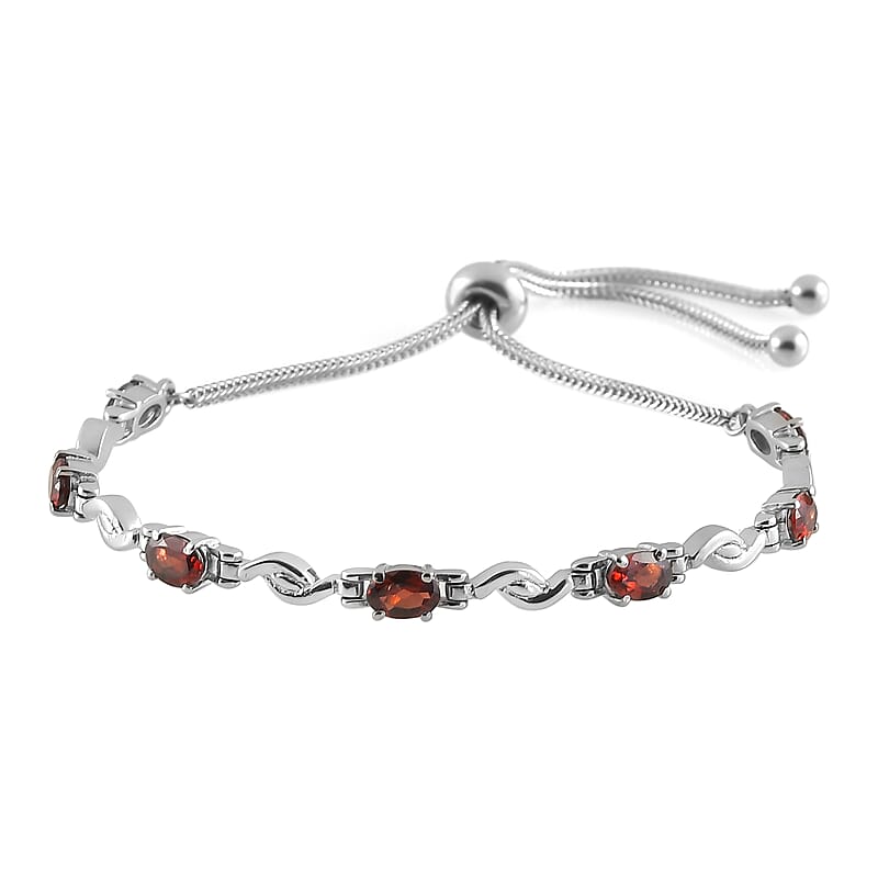 Mozambique Garnet Bracelet in Stainless Steel, Adjustable Bolo Bracelet 3.75 ctw