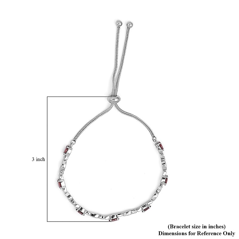 Mozambique Garnet Bracelet in Stainless Steel, Adjustable Bolo Bracelet 3.75 ctw