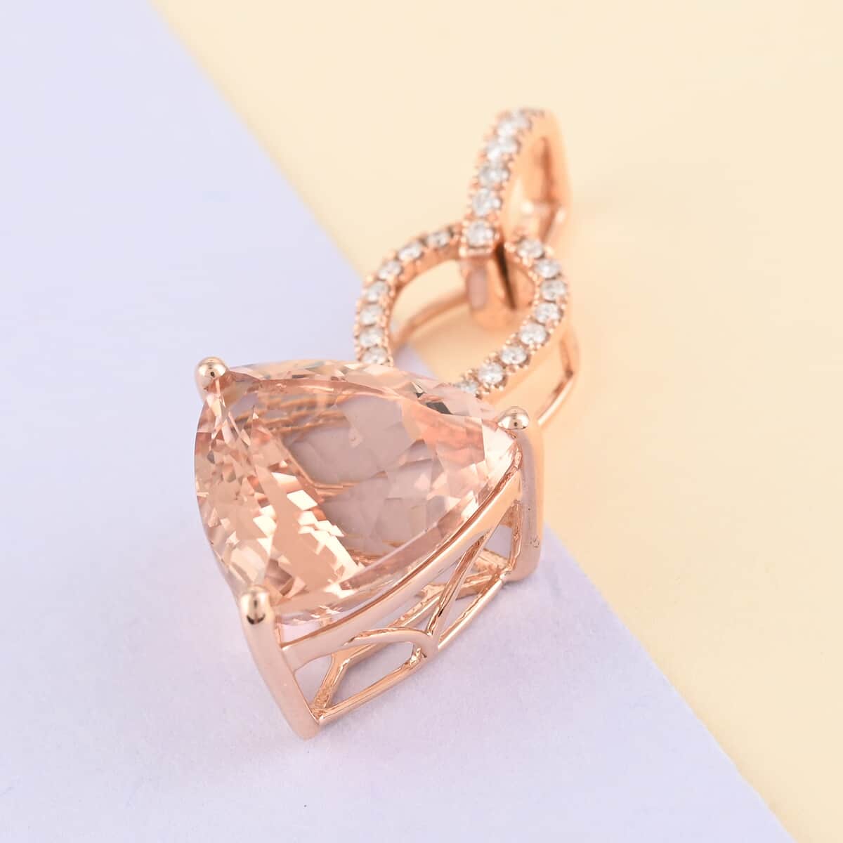 Iliana 18K Rose Gold AAA Certified and Appraised Marropino Morganite and G-H SI Diamond Pendant 4.70 Grams 11.20 ctw image number 1