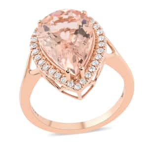 ILIANA 18K Rose Gold AAA Morganite, Diamond (G-H, SI) Ring 4.59 Grams 5.60 ctw