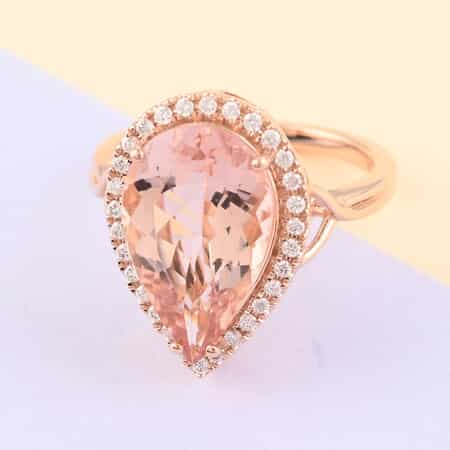 Iliana 18K Rose Gold AAA Marropino Morganite and G-H SI Diamond Ring (Size 9.0) 4.60 Grams 5.60 ctw image number 1