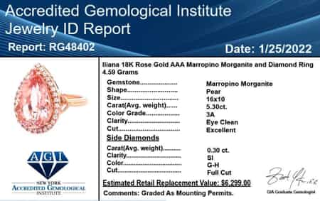 Iliana 18K Rose Gold AAA Marropino Morganite and G-H SI Diamond Ring (Size 9.0) 4.60 Grams 5.60 ctw image number 6