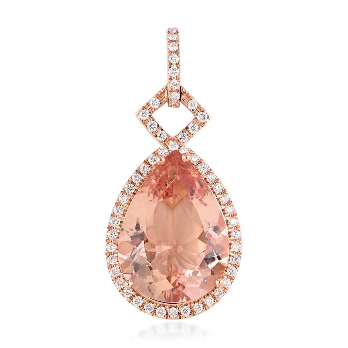 Iliana 18K Rose Gold AAA Certified Marropino Morganite, G-H SI Diamond Pendant 9.65 ctw image number 0