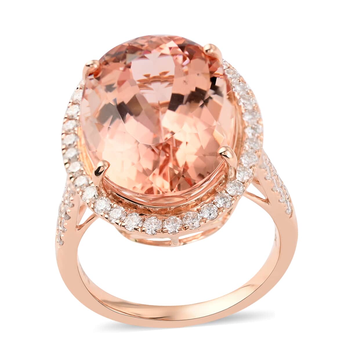 Certified Iliana 18K Rose Gold AAA Marropino Morganite and G-H SI Diamond Ring (Size 7.0) 5.30 Grams 13.15 ctw image number 0