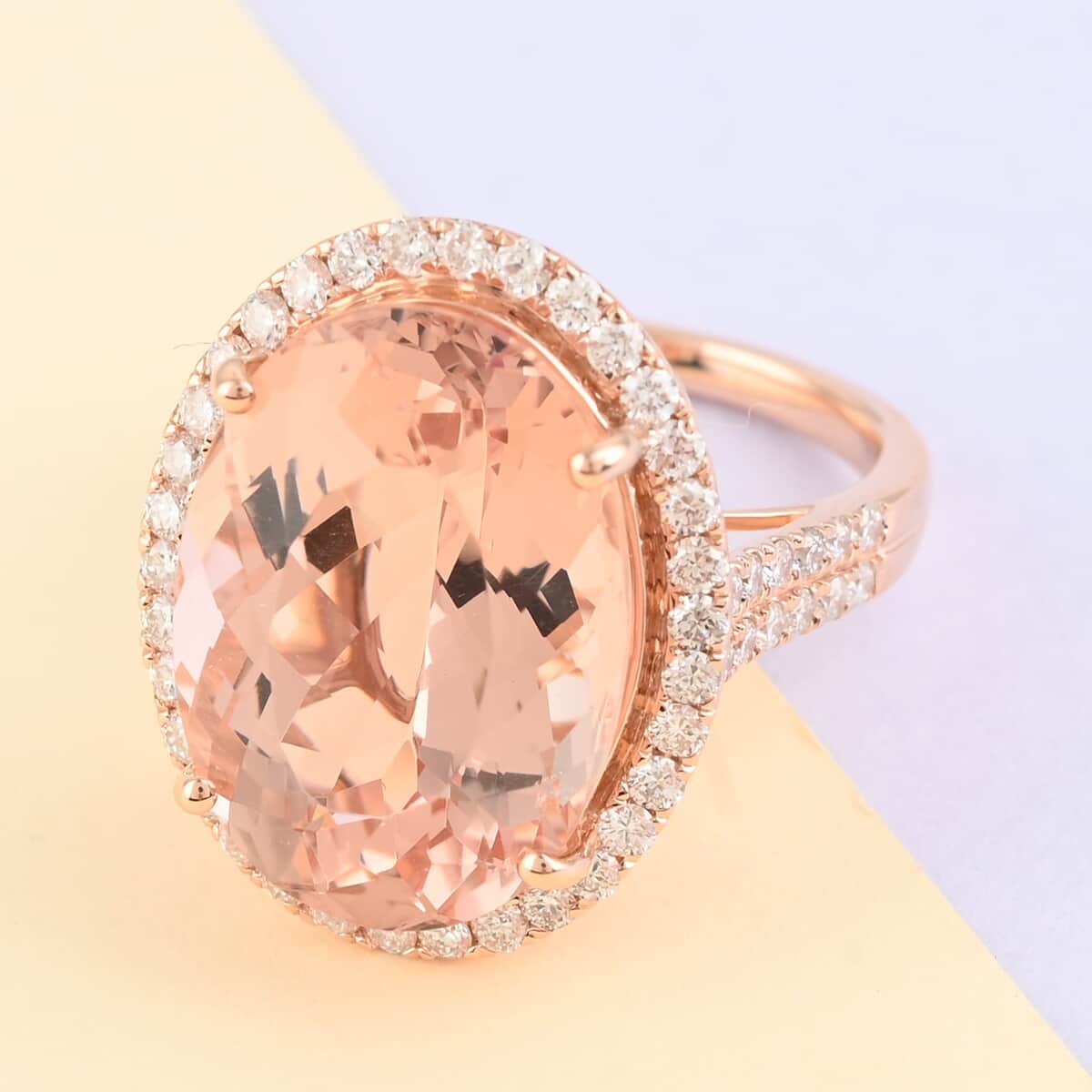 ILIANA 18K Rose Gold Certified and Appraised AAA Marropino Morganite and Diamond G-H SI Ring 5.30 Grams 13.15 ctw image number 1
