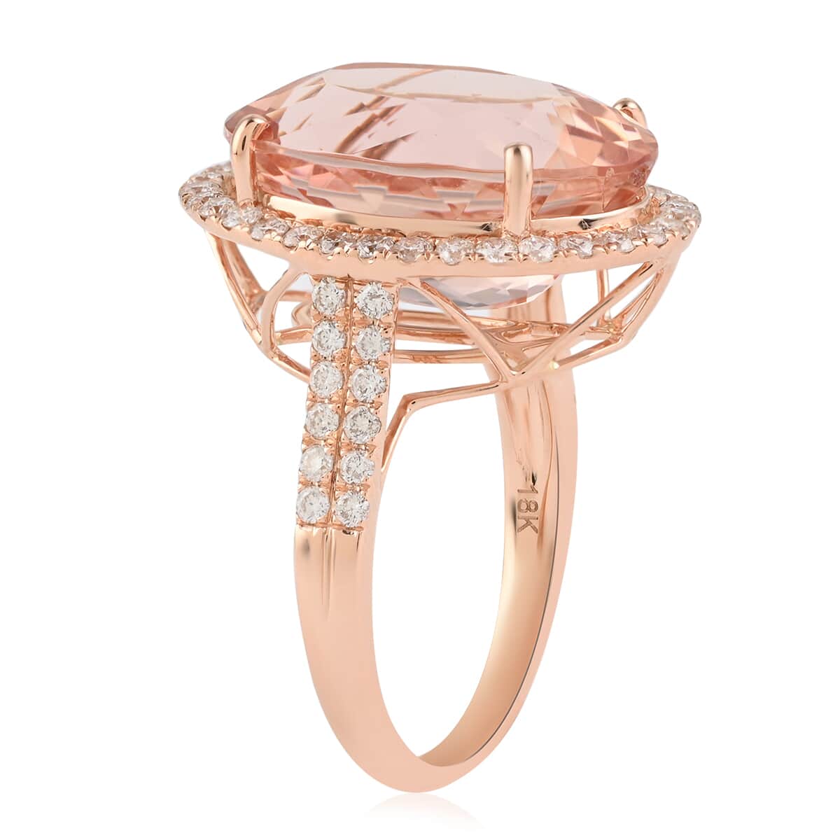 ILIANA 18K Rose Gold Certified and Appraised AAA Marropino Morganite and Diamond G-H SI Ring 5.30 Grams 13.15 ctw image number 3