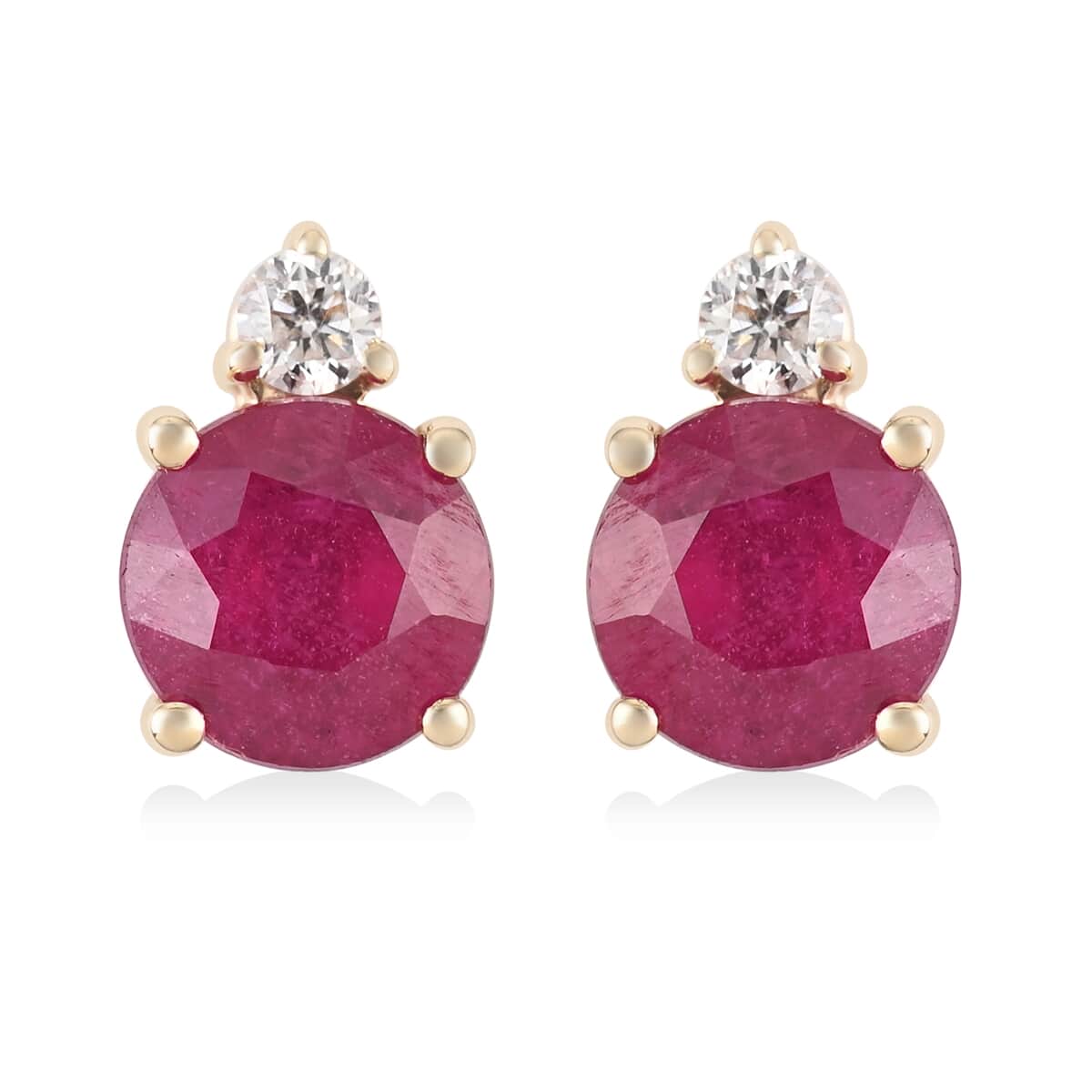 Certified & Appraised Luxoro 10K Yellow Gold AAA Niassa Ruby (FF) and G-H I2 Diamond Stud Earrings 2.60 ctw image number 0