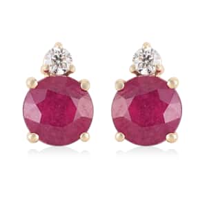 Certified & Appraised Luxoro 10K Yellow Gold AAA Niassa Ruby (FF) and G-H I2 Diamond Stud Earrings 2.60 ctw