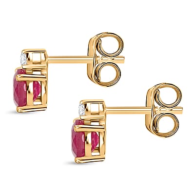 Certified & Appraised Luxoro 10K Yellow Gold AAA Niassa Ruby (FF) and G-H I2 Diamond Stud Earrings 2.60 ctw