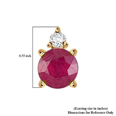 Certified & Appraised Luxoro 10K Yellow Gold AAA Niassa Ruby (FF) and G-H I2 Diamond Stud Earrings 2.60 ctw
