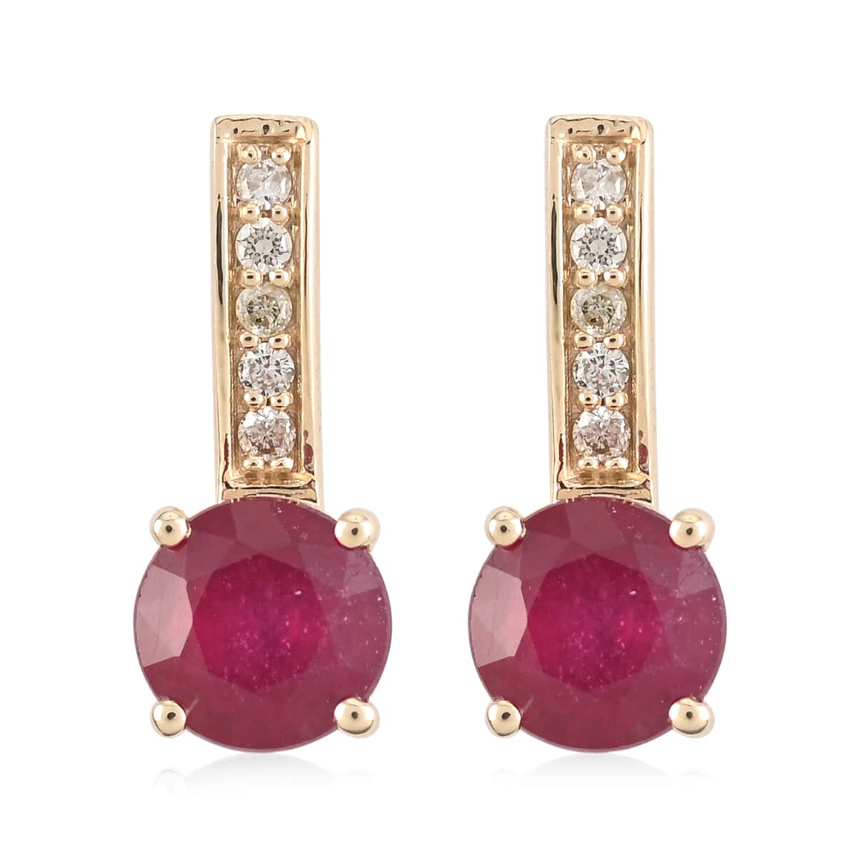 Certified & Appraised Luxoro 10K Yellow Gold AAA Niassa Ruby (FF) and G-H I2 Diamond Earrings 2.60 ctw image number 0