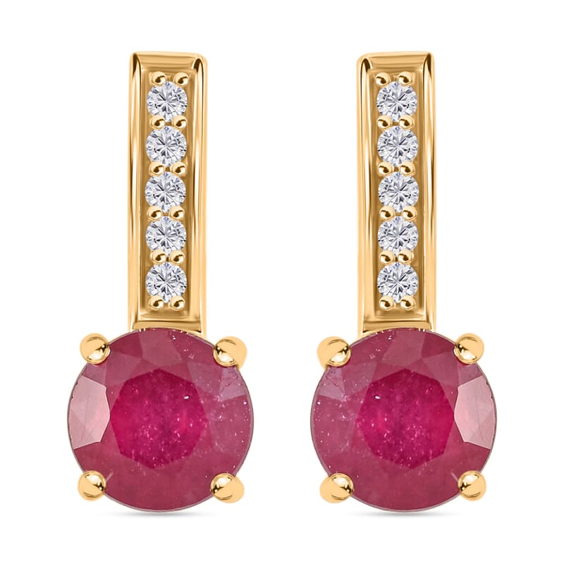 Certified & Appraised Luxoro 10K Yellow Gold AAA Niassa Ruby (FF) and G-H I2 Diamond Earrings 2.60 ctw