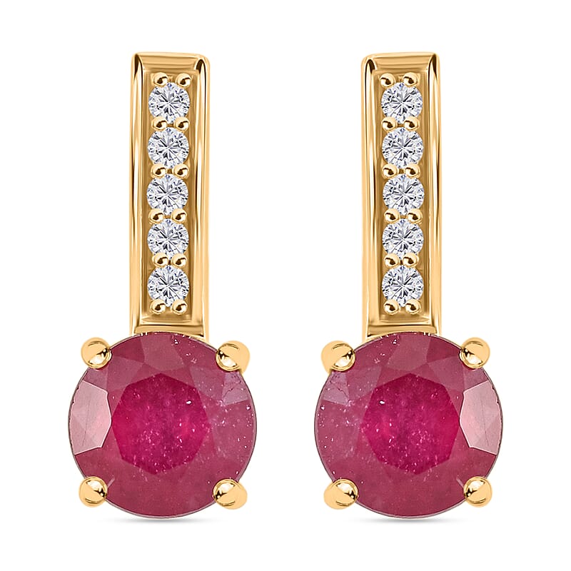 Certified & Appraised Luxoro 10K Yellow Gold AAA Niassa Ruby (FF) and G-H I2 Diamond Earrings 2.60 ctw
