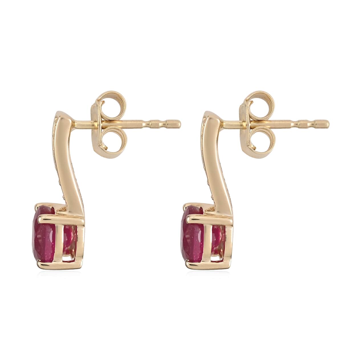 Certified & Appraised Luxoro 10K Yellow Gold AAA Niassa Ruby (FF) and G-H I2 Diamond Earrings 2.60 ctw image number 3