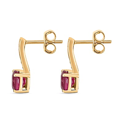 Certified & Appraised Luxoro 10K Yellow Gold AAA Niassa Ruby (FF) and G-H I2 Diamond Earrings 2.60 ctw