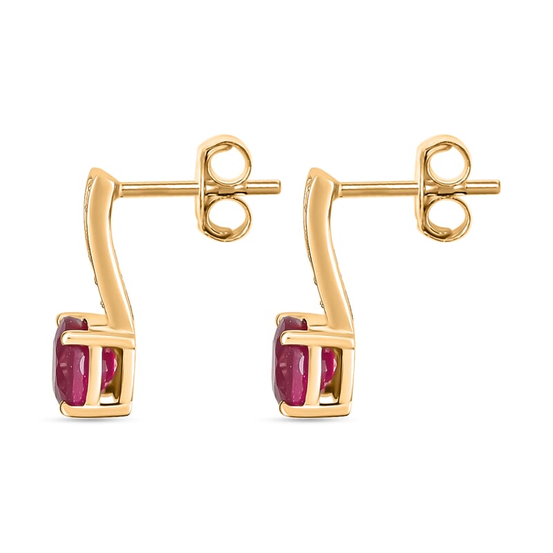 Certified & Appraised Luxoro 10K Yellow Gold AAA Niassa Ruby (FF) and G-H I2 Diamond Earrings 2.60 ctw