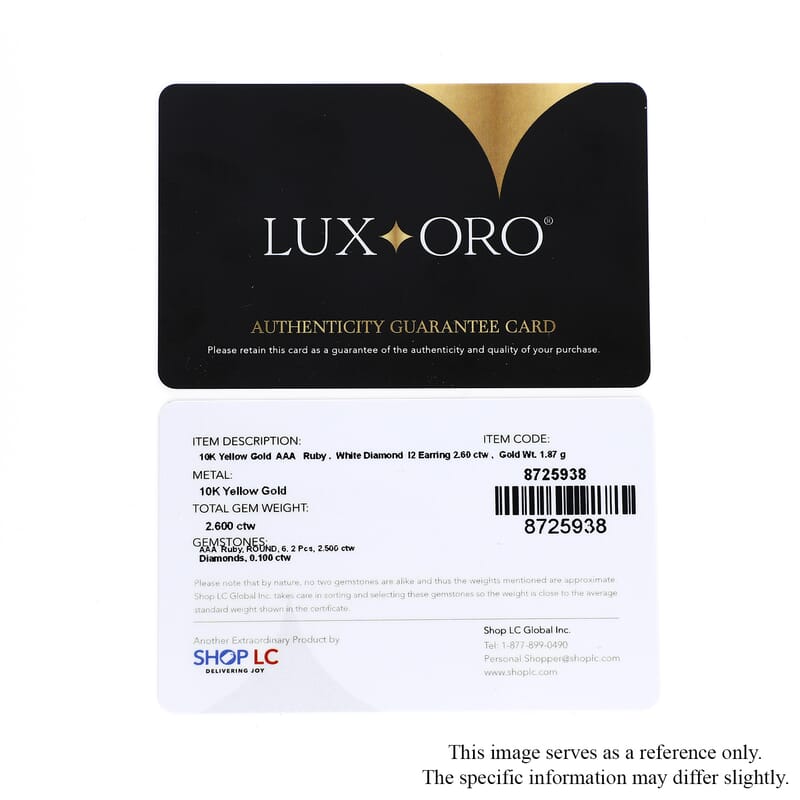 Certified & Appraised Luxoro 10K Yellow Gold AAA Niassa Ruby (FF) and G-H I2 Diamond Earrings 2.60 ctw