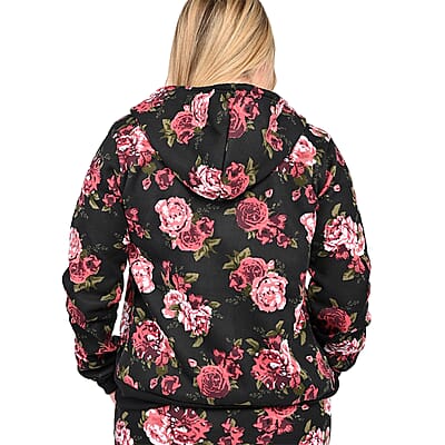 LIT26 Black Vintage Rose Fleece Zip-up Hoodie - 1X