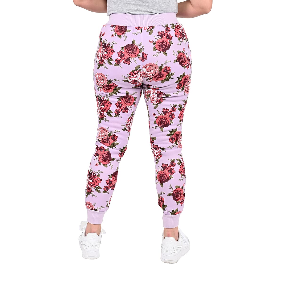 LIT26 Dusty Pink Vintage Rose Print Fleece Joggers - S image number 1