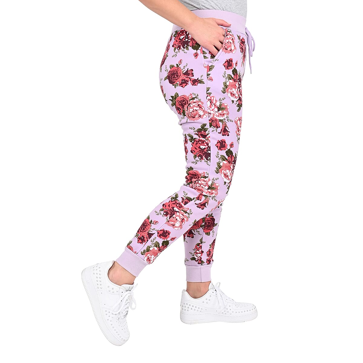 LIT26 Dusty Pink Vintage Rose Print Fleece Joggers - S image number 2
