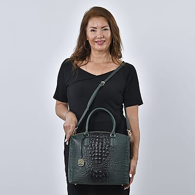 The Monaco Dark Green with Black Croco Embossed Genuine Leather Tote Bag for Women , Satchel Purse , Shoulder Handbag , Designer Tote Bag