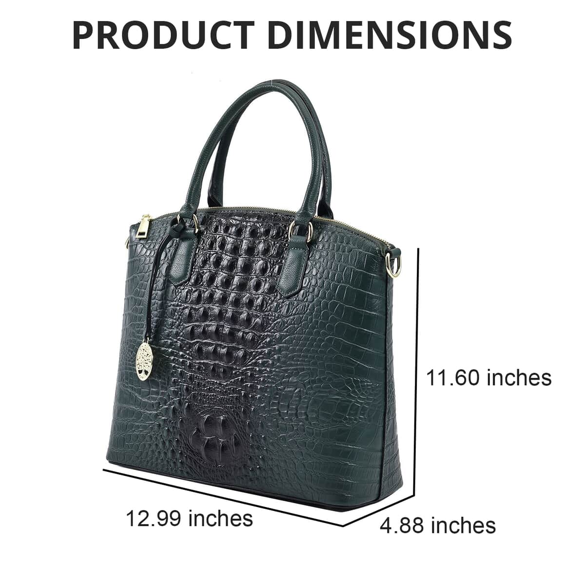 THE MONACO Dark Green with Black Croco Embossed Genuine Leather Tote Bag (12.99"x4.88"x11.6") with Handle Drop and Detachable Long Strap image number 4