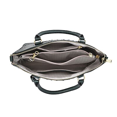 The Monaco Dark Green with Black Croco Embossed Genuine Leather Tote Bag for Women , Satchel Purse , Shoulder Handbag , Designer Tote Bag