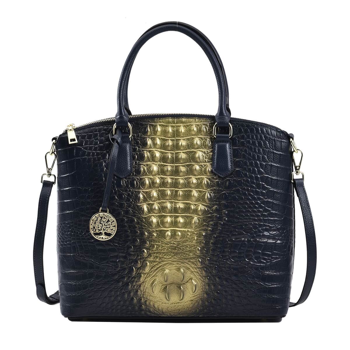 The Monaco Navy with Golden Croco Embossed Genuine Leather Tote Bag for Women, Satchel Purse, Shoulder Handbag, Designer Tote Bag image number 0