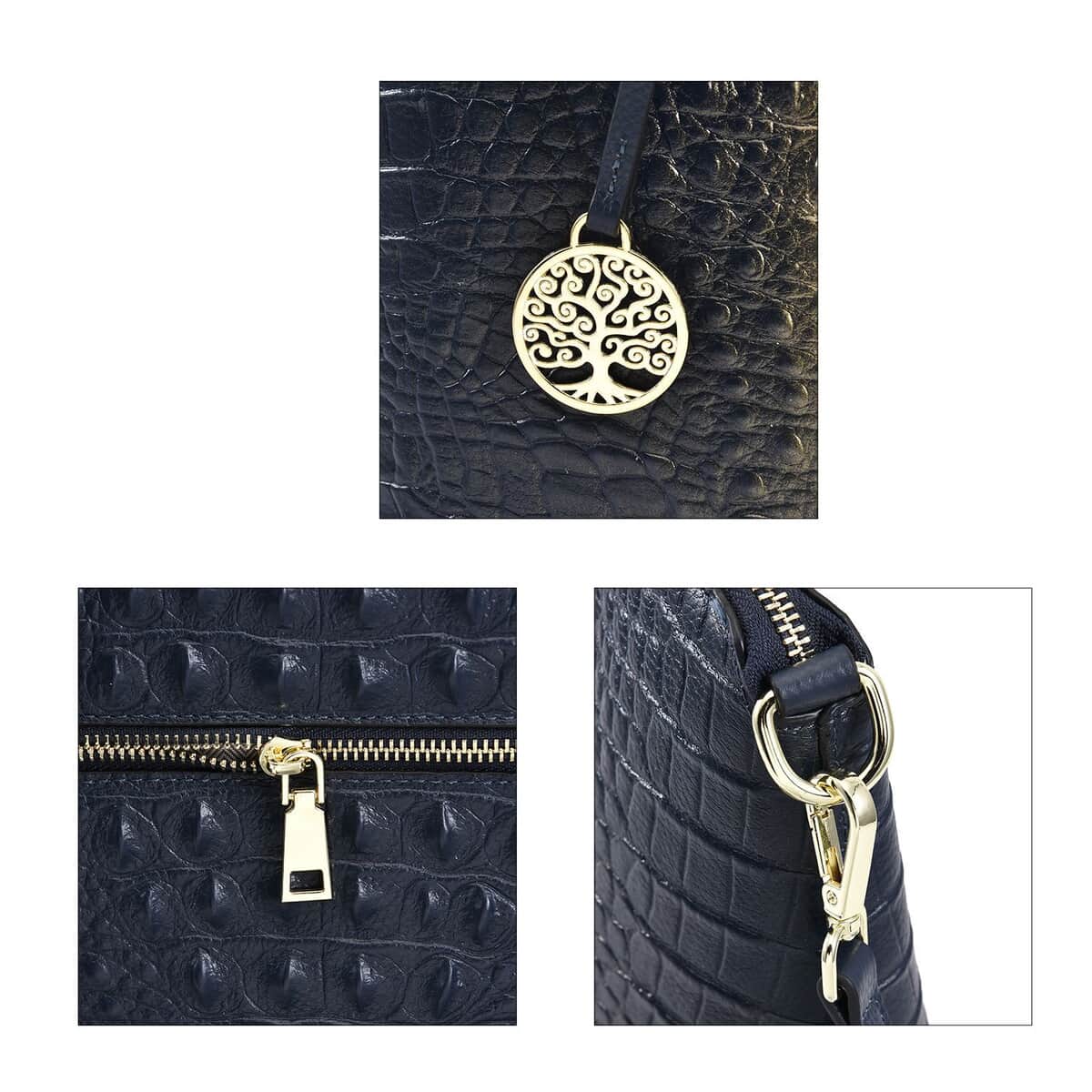 The Monaco Navy with Golden Croco Embossed Genuine Leather Tote Bag for Women, Satchel Purse, Shoulder Handbag, Designer Tote Bag image number 6
