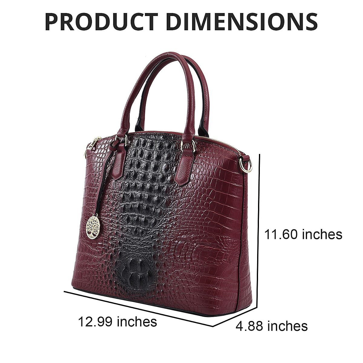 The Monaco Burgundy with Black Croco Embossed Genuine Leather Tote Bag for Women , Satchel Purse , Shoulder Handbag , Designer Tote Bag image number 4