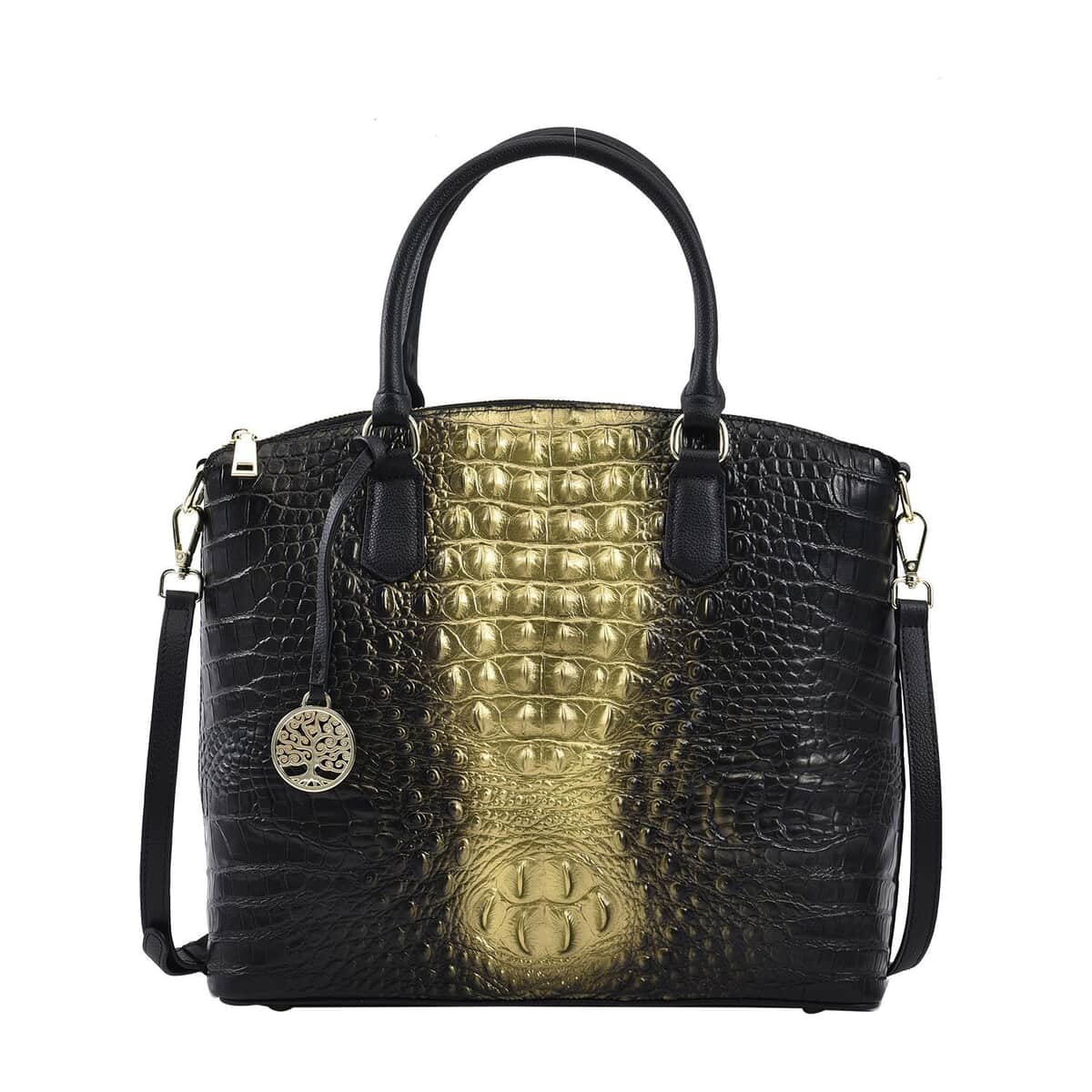 The Monaco Black with Golden Croco Embossed Genuine Leather Tote Bag for Women , Satchel Purse , Shoulder Handbag , Designer Tote Bag image number 0
